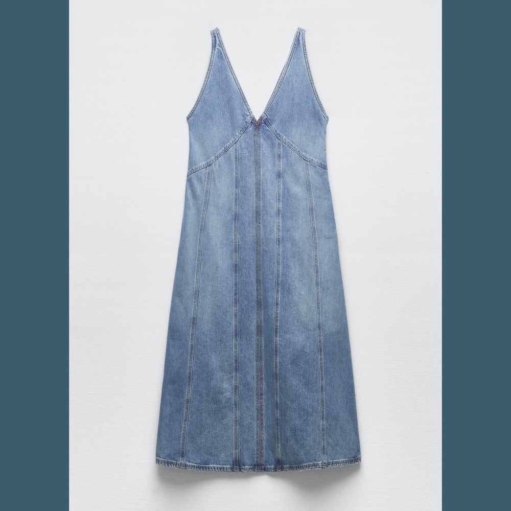 Zara Light Blue Denim Midi Dress